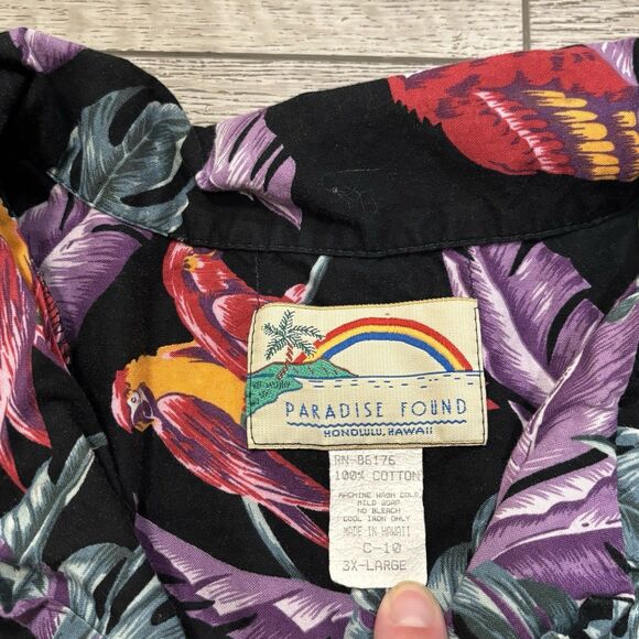 VTG Paradise Found Shirt Mens 3XL Black Purple Parrot Magnum Pi USA Hawaiian - Picture 2 of 7
